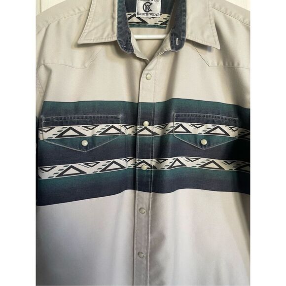 Corral West Ranch 1990s Wear Mens Beige Aztec Button-Up Short Sleeve Shirt Size - Picture 11 of 16
